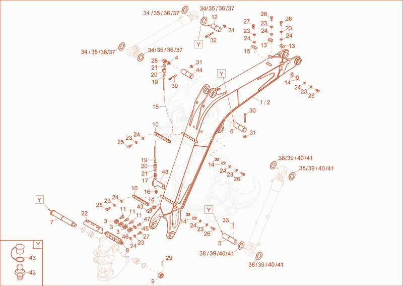 Exploded parts diagram of the lift arm of a Wacker Neuson EW100, with numbered balloons