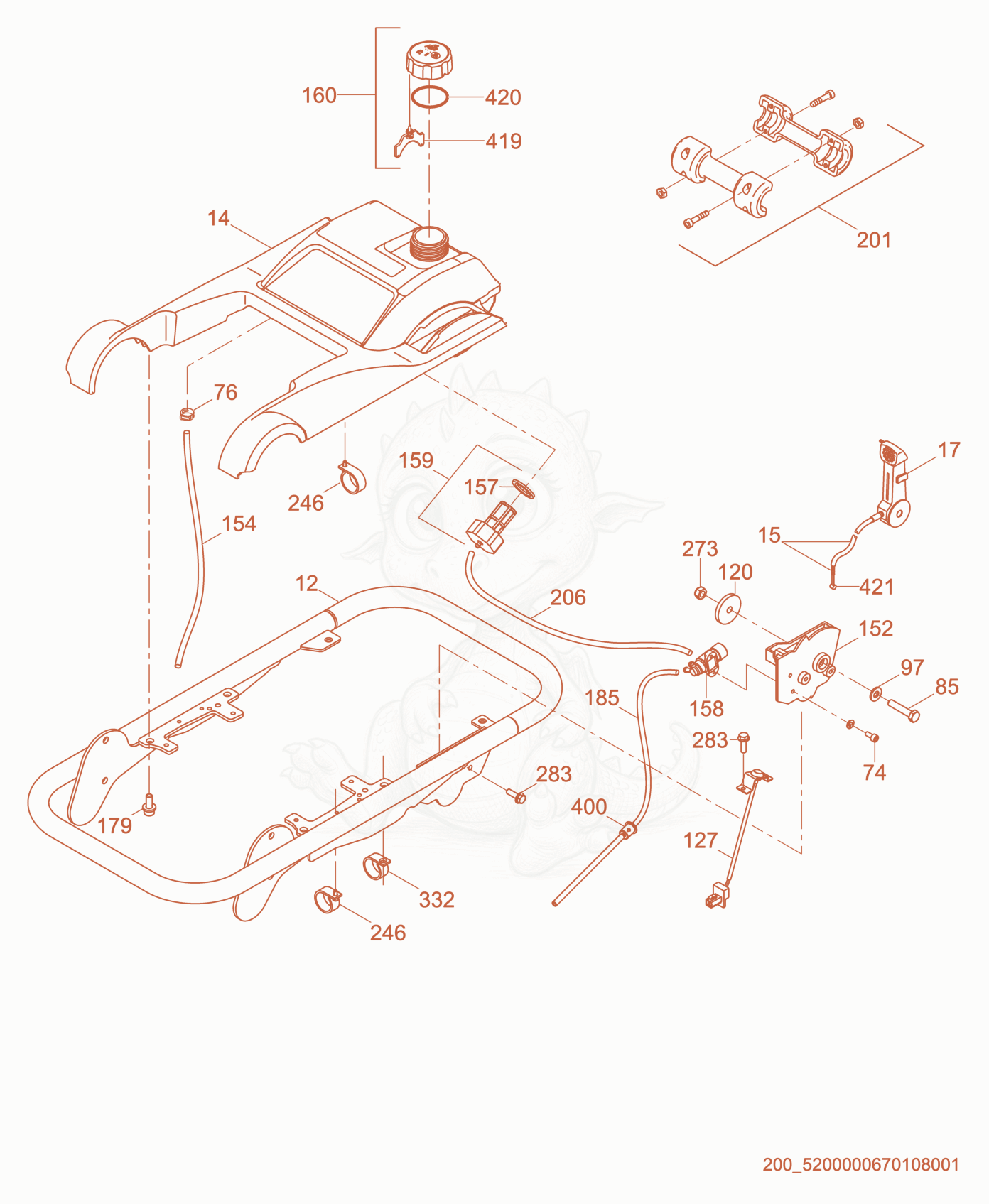 Despiece del Guide Handle cpl. de una máquina Wacker Neuson BS70-2, con globos numerados