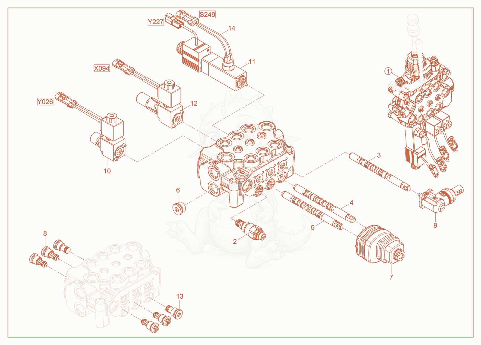 Exploded parts diagram of the Control Block of a Wacker Neuson SM100, with numbered balloons