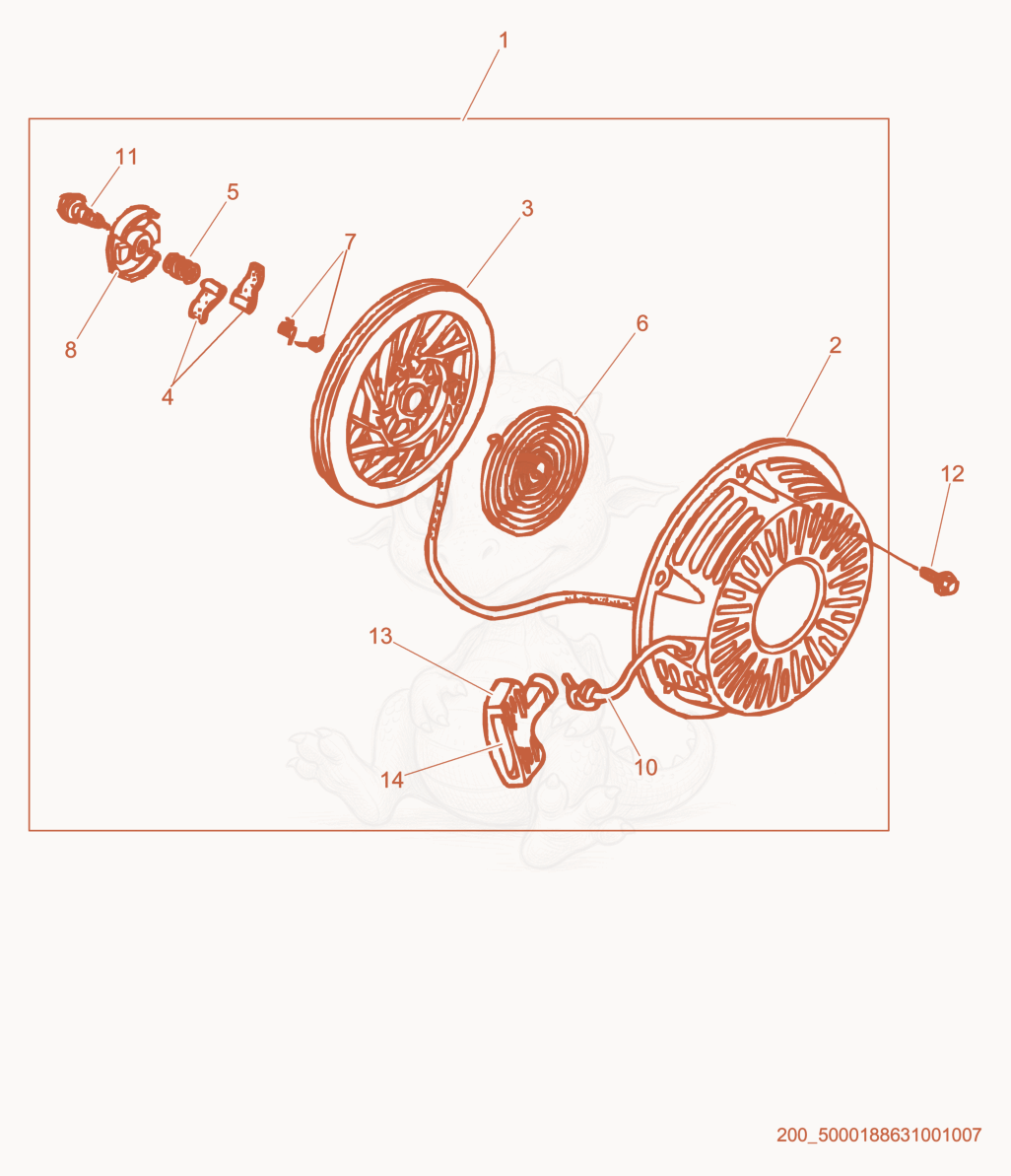 Exploded parts diagram of the Starter cpl. of a Wacker Neuson GP5600, with numbered balloons