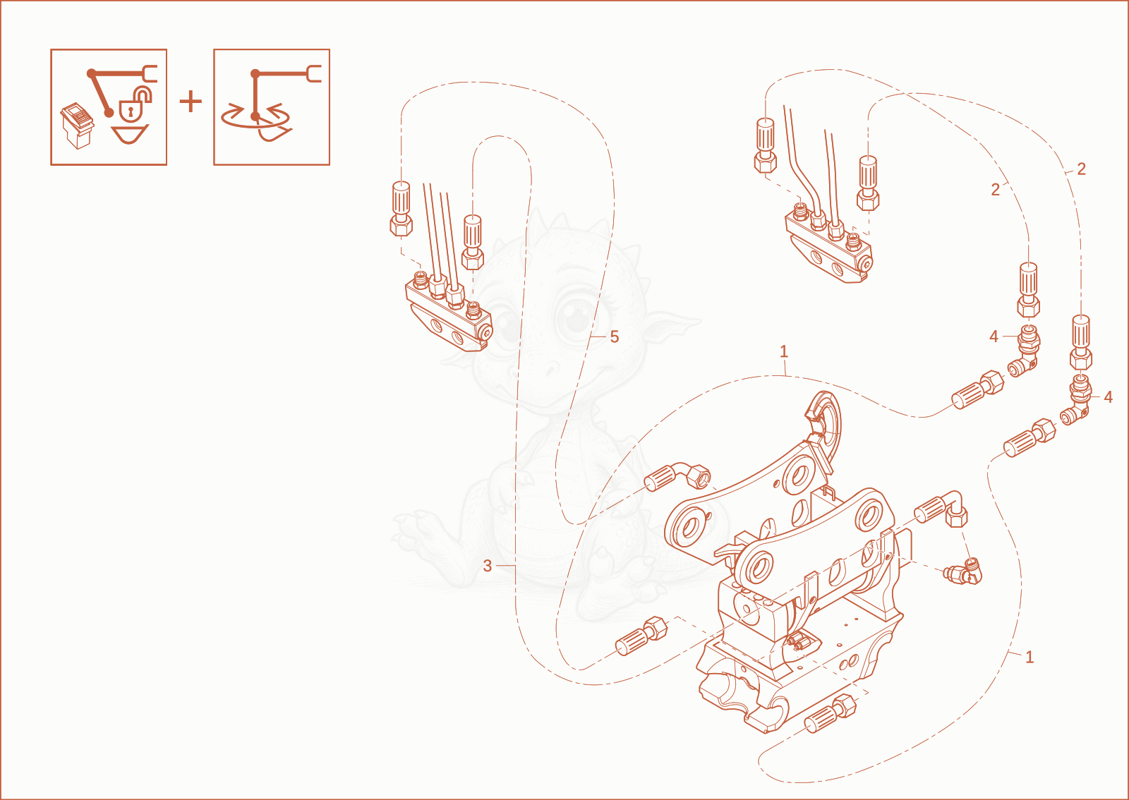 Exploded parts diagram of the Powertilt Installation Easy Lock (Option of a Wacker Neuson EZ80, with numbered balloons