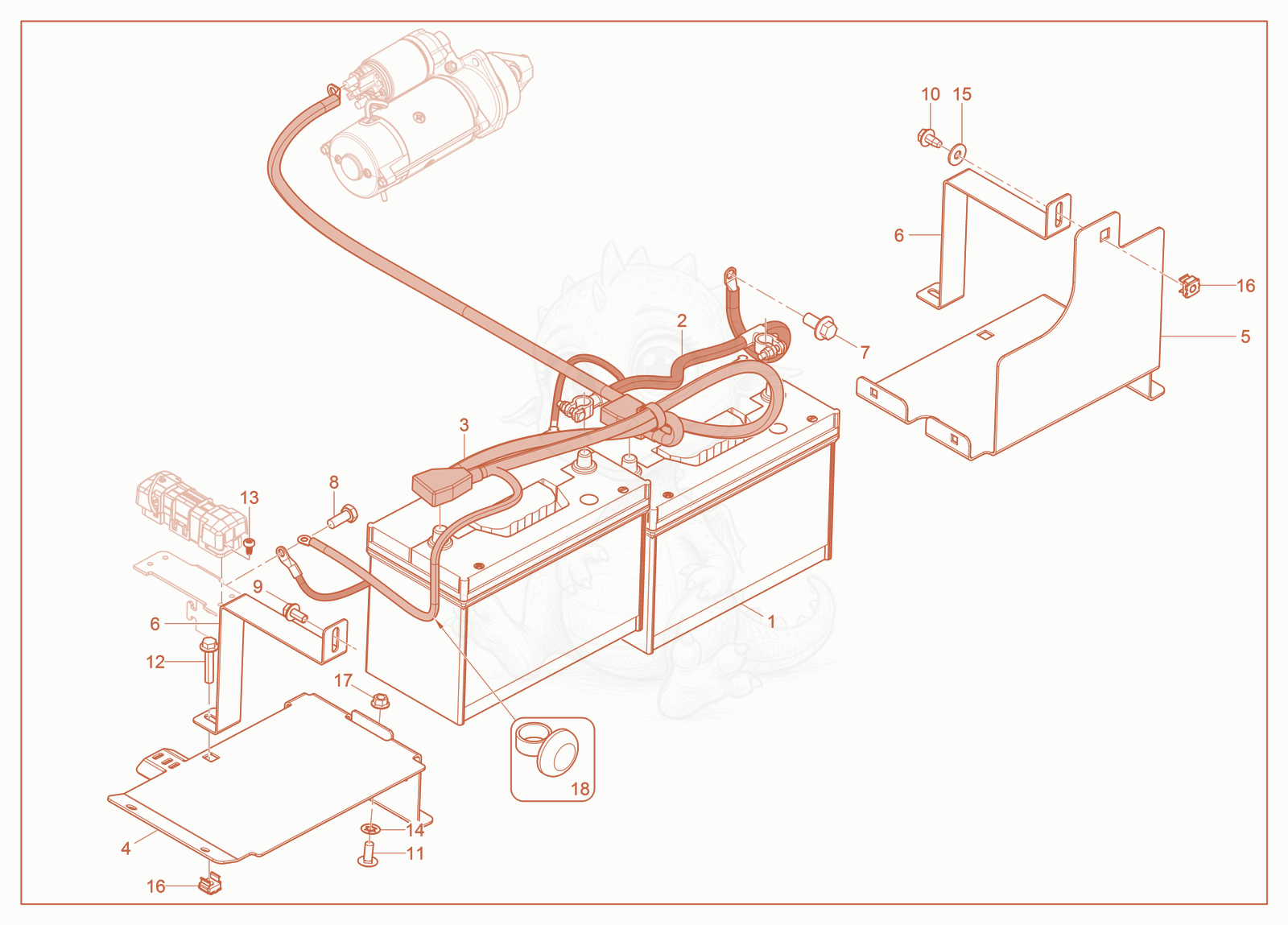 Exploded parts diagram of the Dual Batteries - Battery Cables of a Wacker Neuson ST50, with numbered balloons