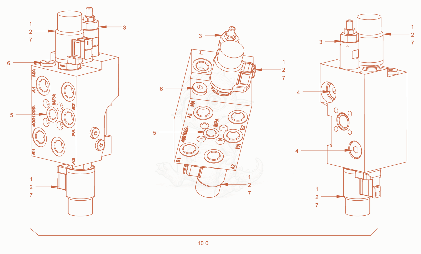 Exploded parts diagram of the valve block of a Wacker Neuson RD28-120, with numbered balloons