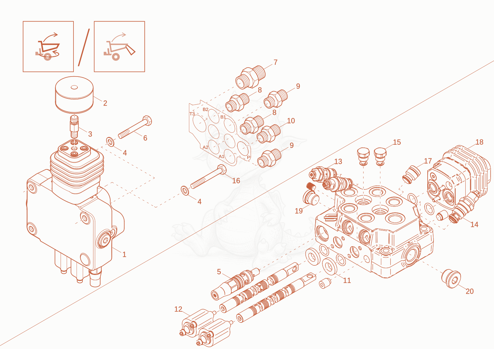 Exploded parts diagram of the CONTROL BLOCK of a Wacker Neuson DW30-2, with numbered balloons
