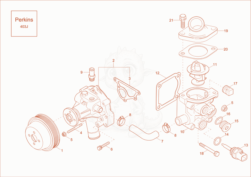 Exploded parts diagram of the COOLING SYSTEM option of a Wacker Neuson DW30, with numbered balloons