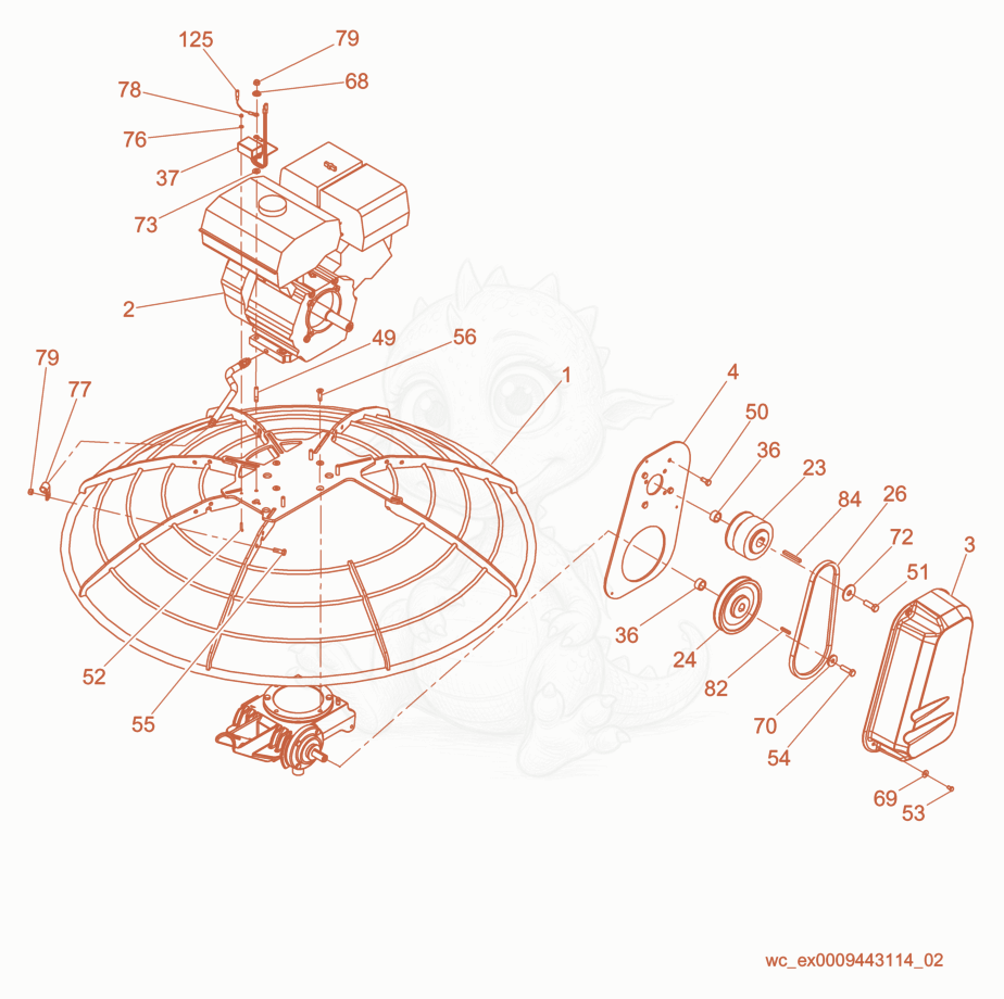 Despiece del Drive System de una máquina Wacker Neuson CT36-6, con globos numerados