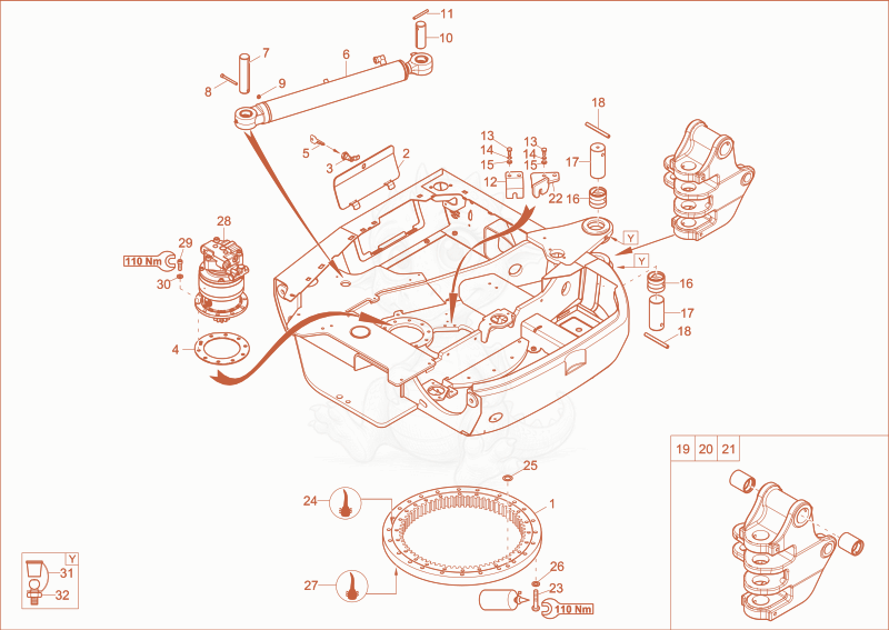 Exploded parts diagram of the chassis of a Wacker Neuson 28Z3, with numbered balloons