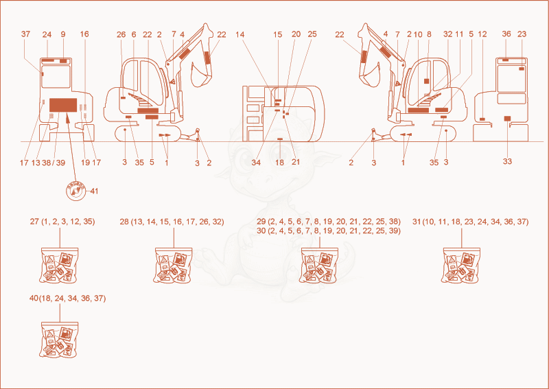 Exploded parts diagram of the sticker of a Wacker Neuson 3703RD, with numbered balloons