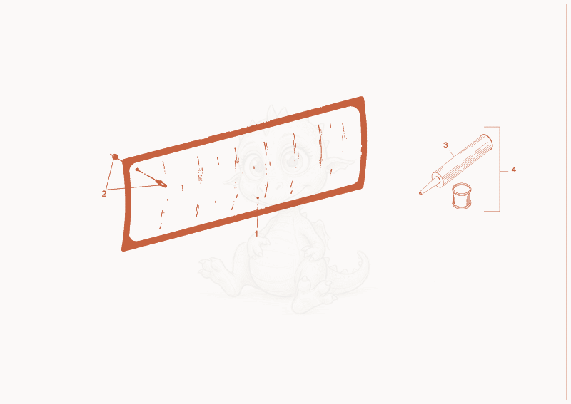 Exploded parts diagram of the front window of a Wacker Neuson 2202RDFORCE, with numbered balloons