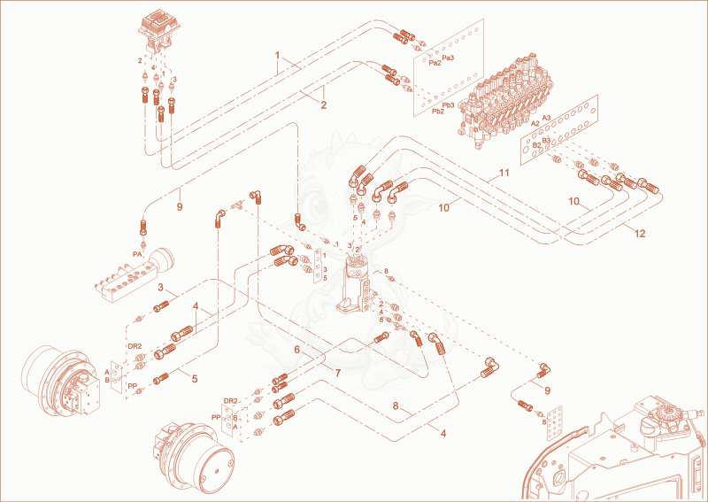 Exploded parts diagram of the TRAVELLING GEAR INSTALLATION of a Wacker Neuson ET42, with numbered balloons