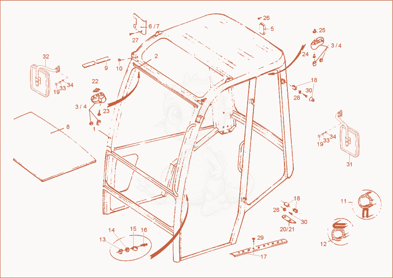 Exploded parts diagram of the CABIN FRAME of a Wacker Neuson 2702RDFORCE, with numbered balloons