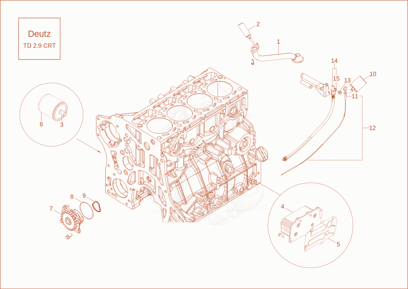 Exploded parts diagram of the LUB OIL SYSTEM of a Wacker Neuson DW90-2, with numbered balloons