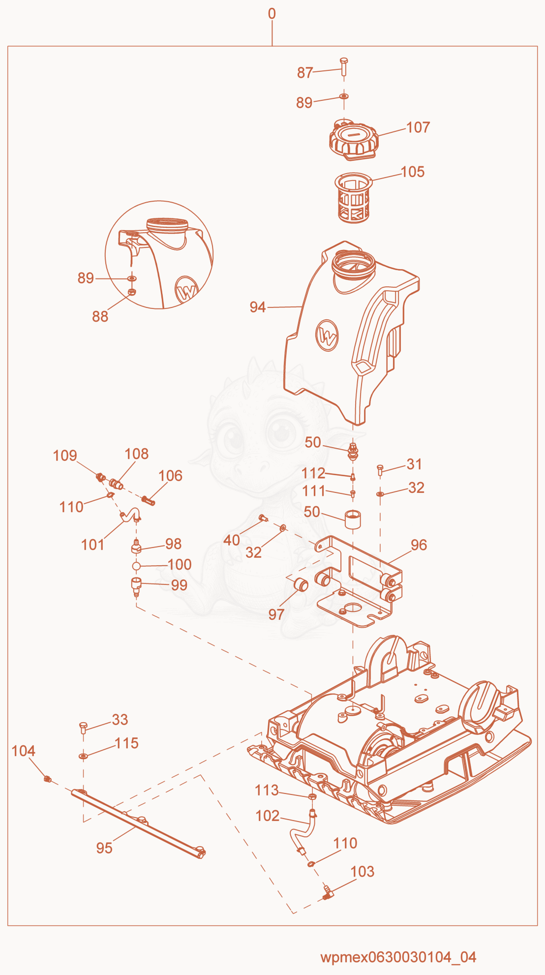 Exploded parts diagram of the Water System Kit of a Wacker Neuson WPP1540WW, with numbered balloons