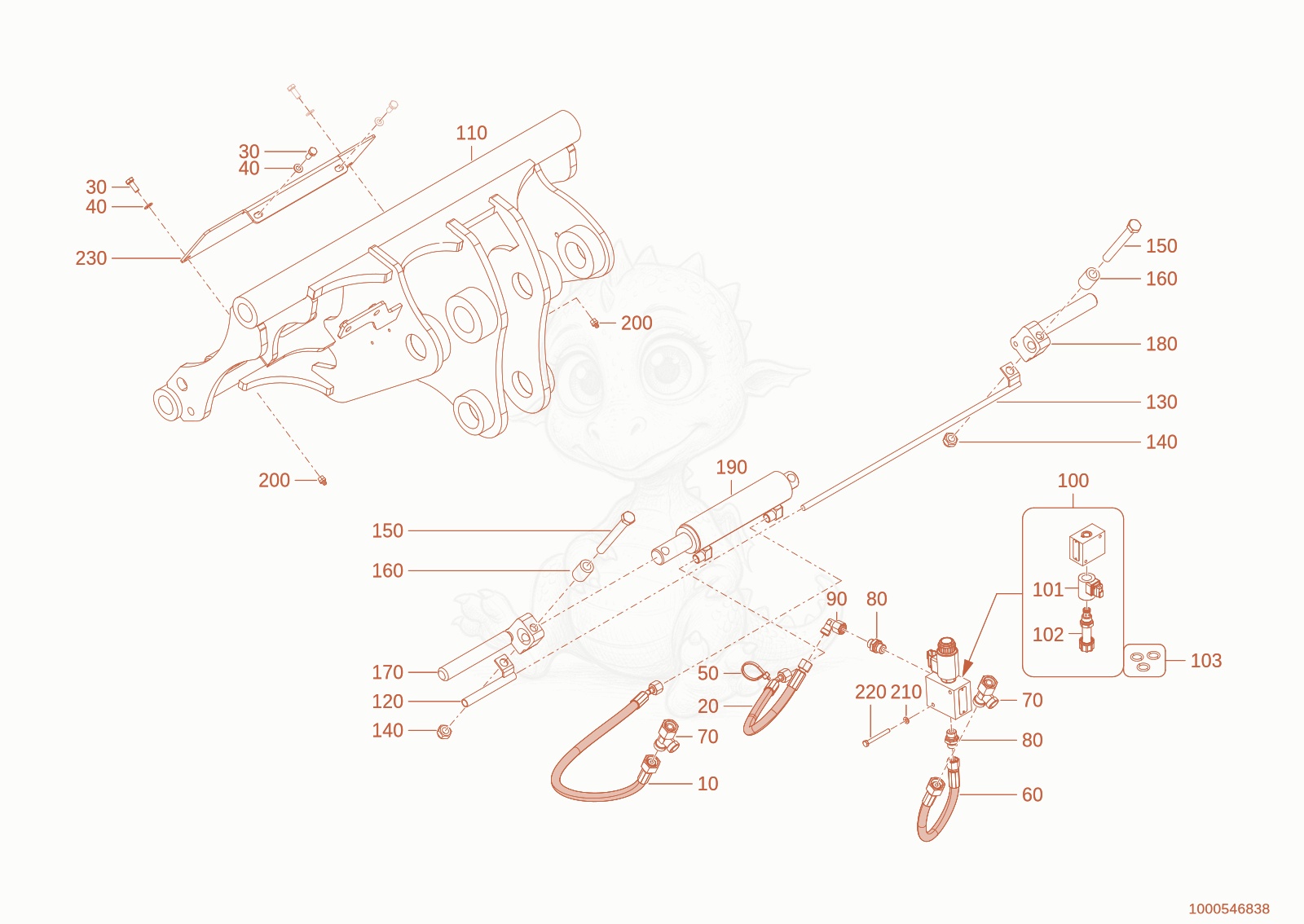 Exploded parts diagram of the quickhitch plate of a Wacker Neuson TH625(T06-01), with numbered balloons