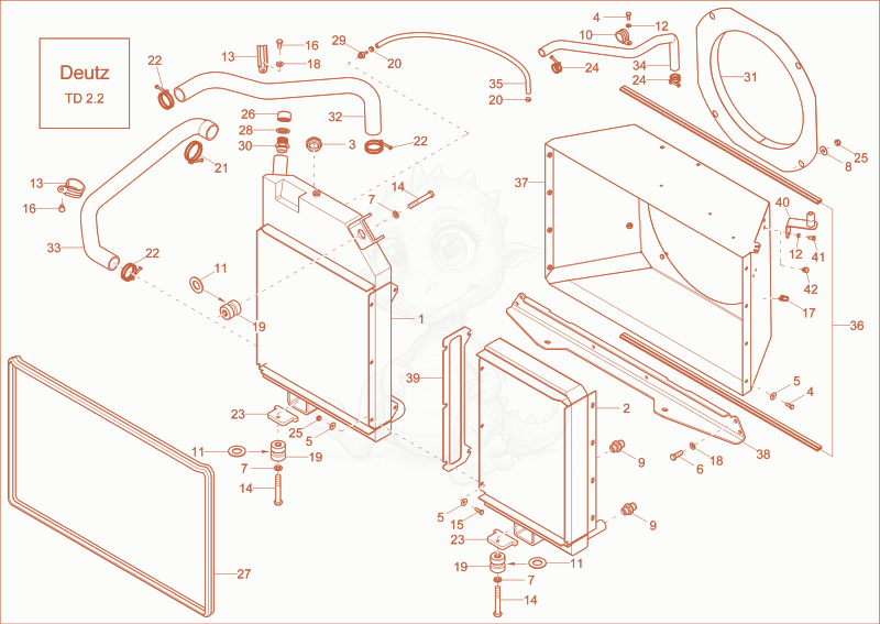 Exploded parts diagram of the combicooler of a Wacker Neuson DW60-2, with numbered balloons
