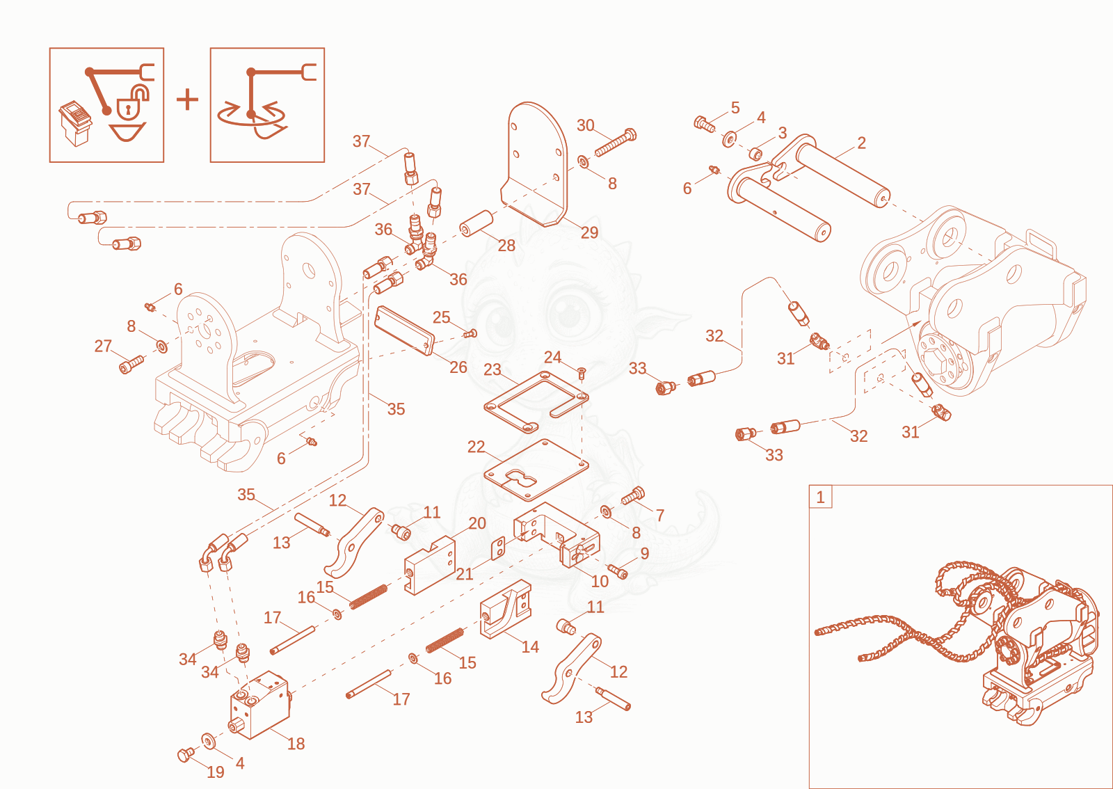 Exploded parts diagram of the Easy Lock Powertlit (Option) of a Wacker Neuson ET18-2, with numbered balloons