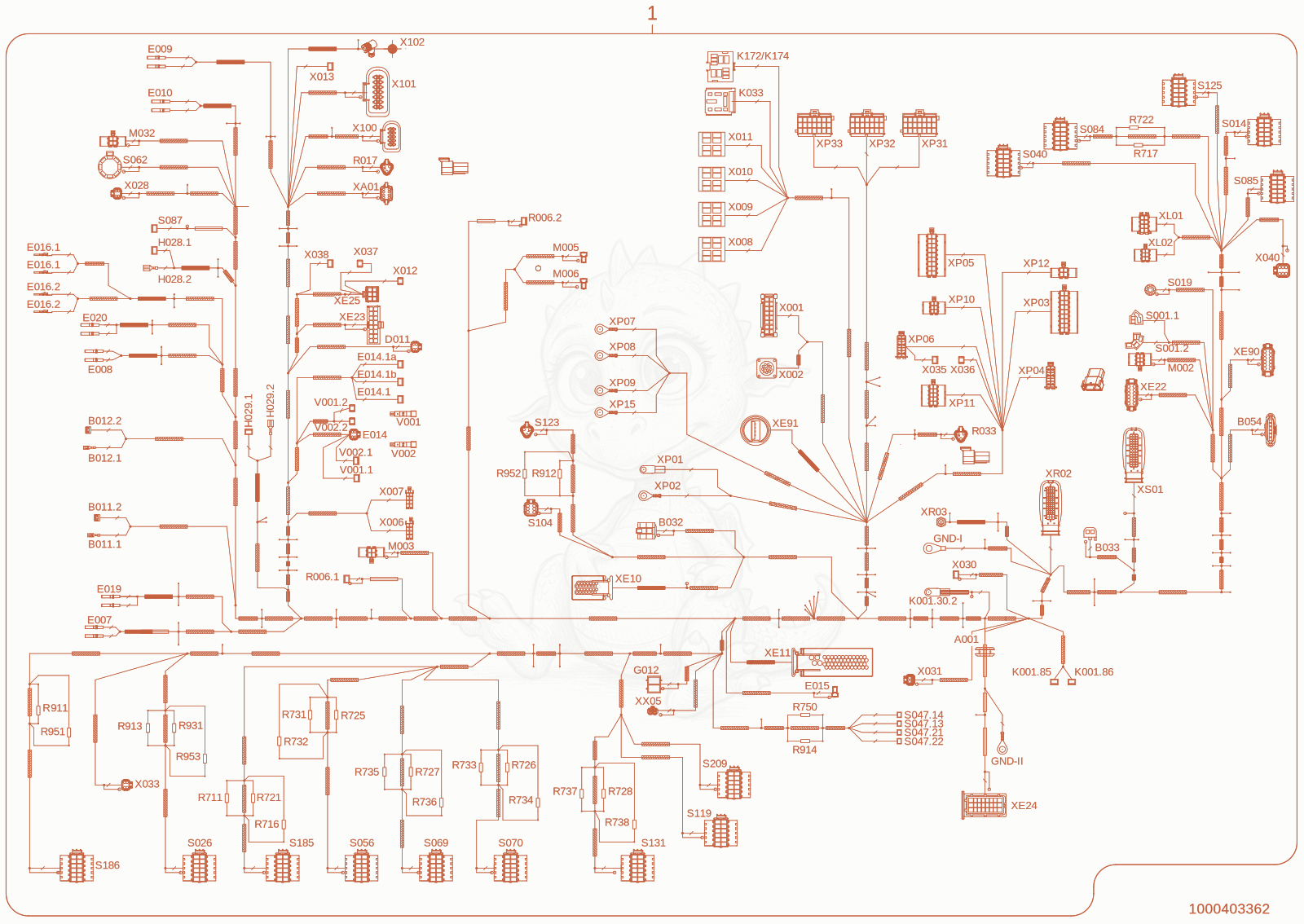 Exploded parts diagram of the wiring harness of a Wacker Neuson WL110(WRL90-05), with numbered balloons