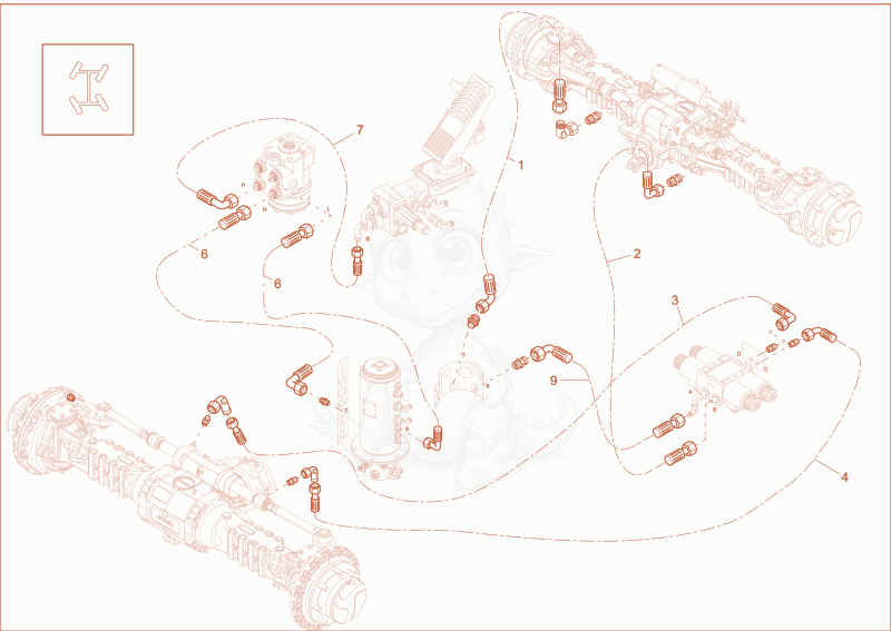Exploded parts diagram of the INSTALLATION STEERING (OPTION) of a Wacker Neuson EW100, with numbered balloons