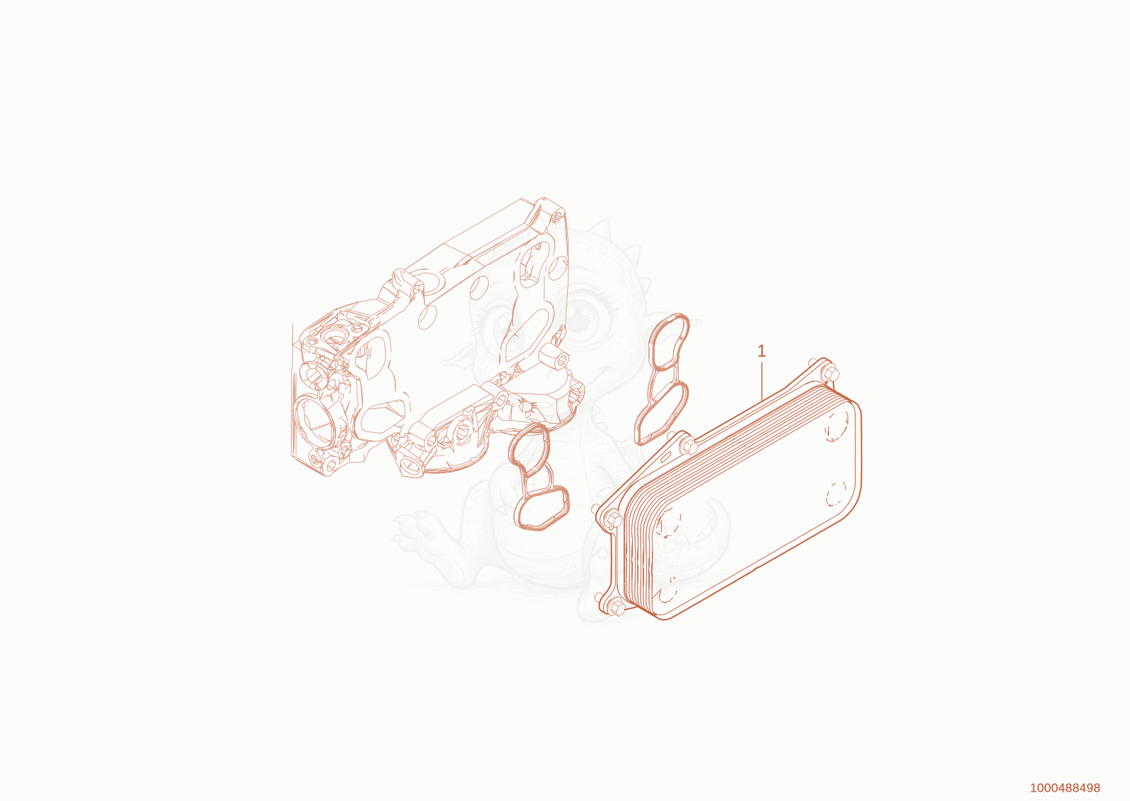 Exploded parts diagram of the oil cooler of a Wacker Neuson TH955(416-36), with numbered balloons