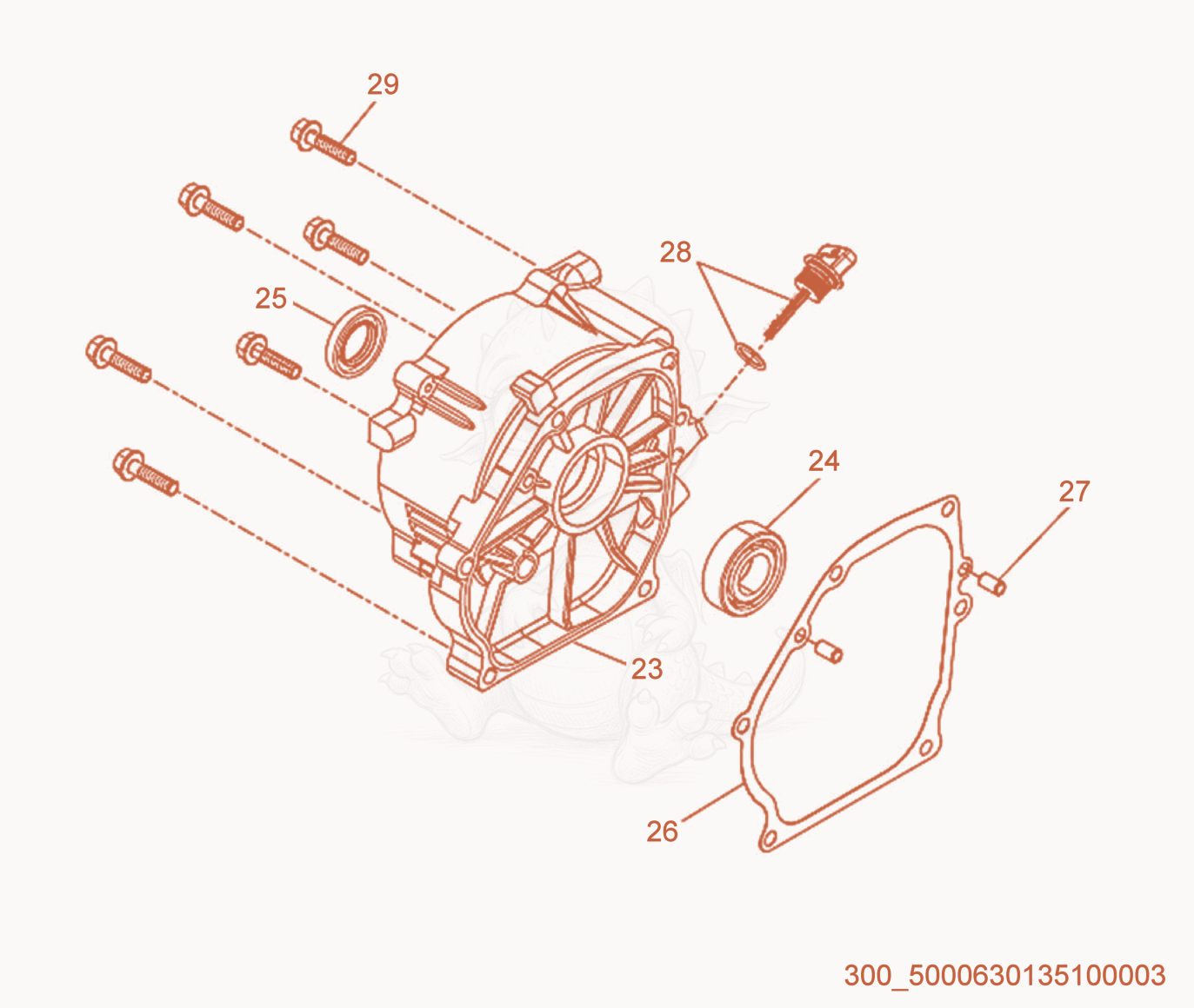 Exploded parts diagram of the Crankcase Cover of a Wacker Neuson MG3, with numbered balloons