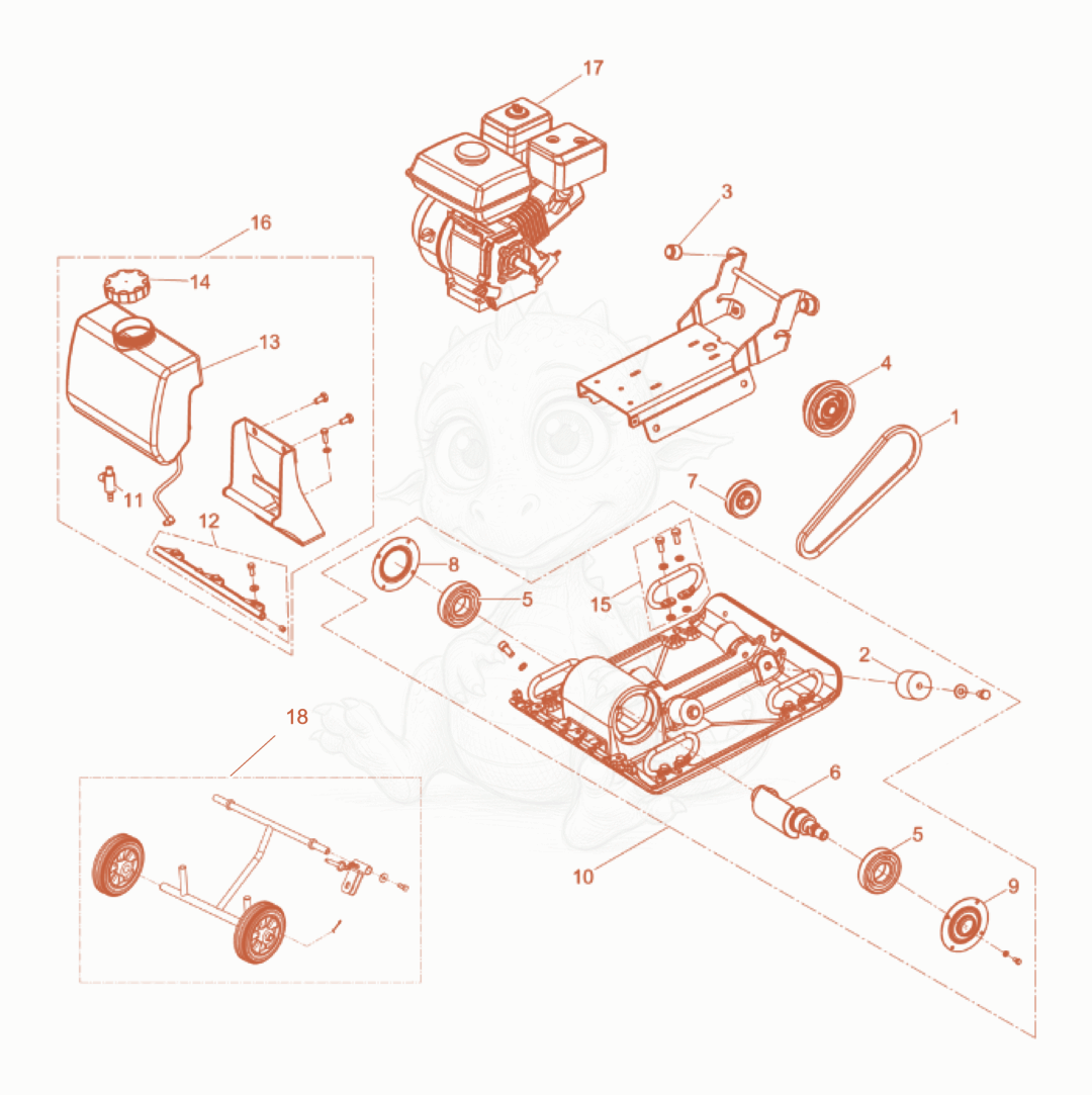 Exploded parts diagram of the Vibration Plate cpl. of a Wacker Neuson MP15, with numbered balloons
