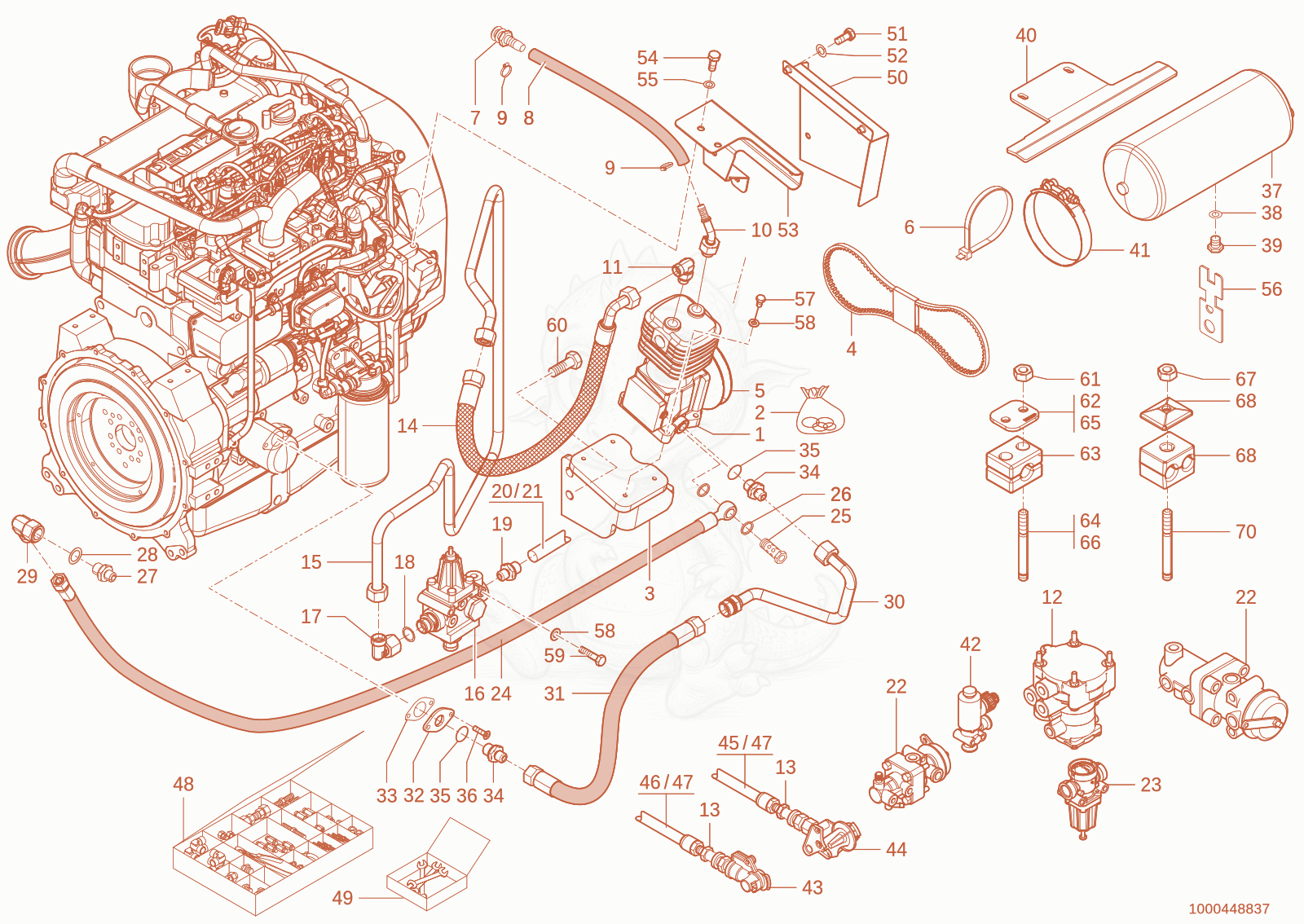 Exploded parts diagram of the Compressed air brake of a Wacker Neuson TH942(416-39), with numbered balloons