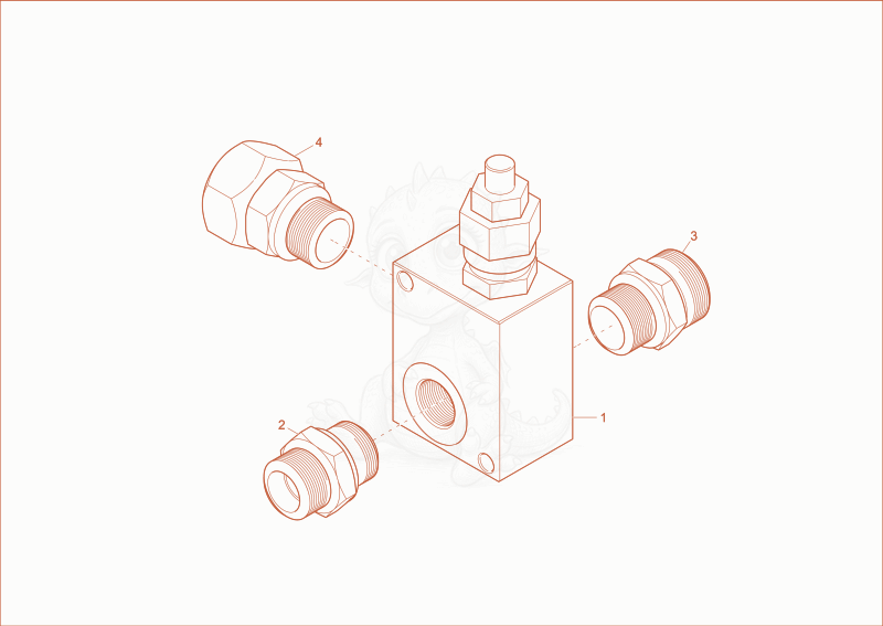 Exploded parts diagram of the pressure limit relief valve of a Wacker Neuson HPU8, with numbered balloons