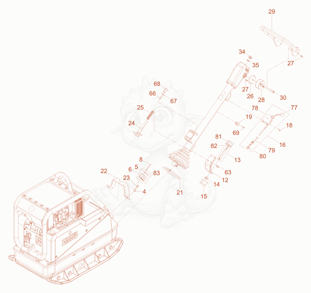 Exploded parts diagram of the Vibration Plate of a Wacker Neuson DPU5545HE, with numbered balloons
