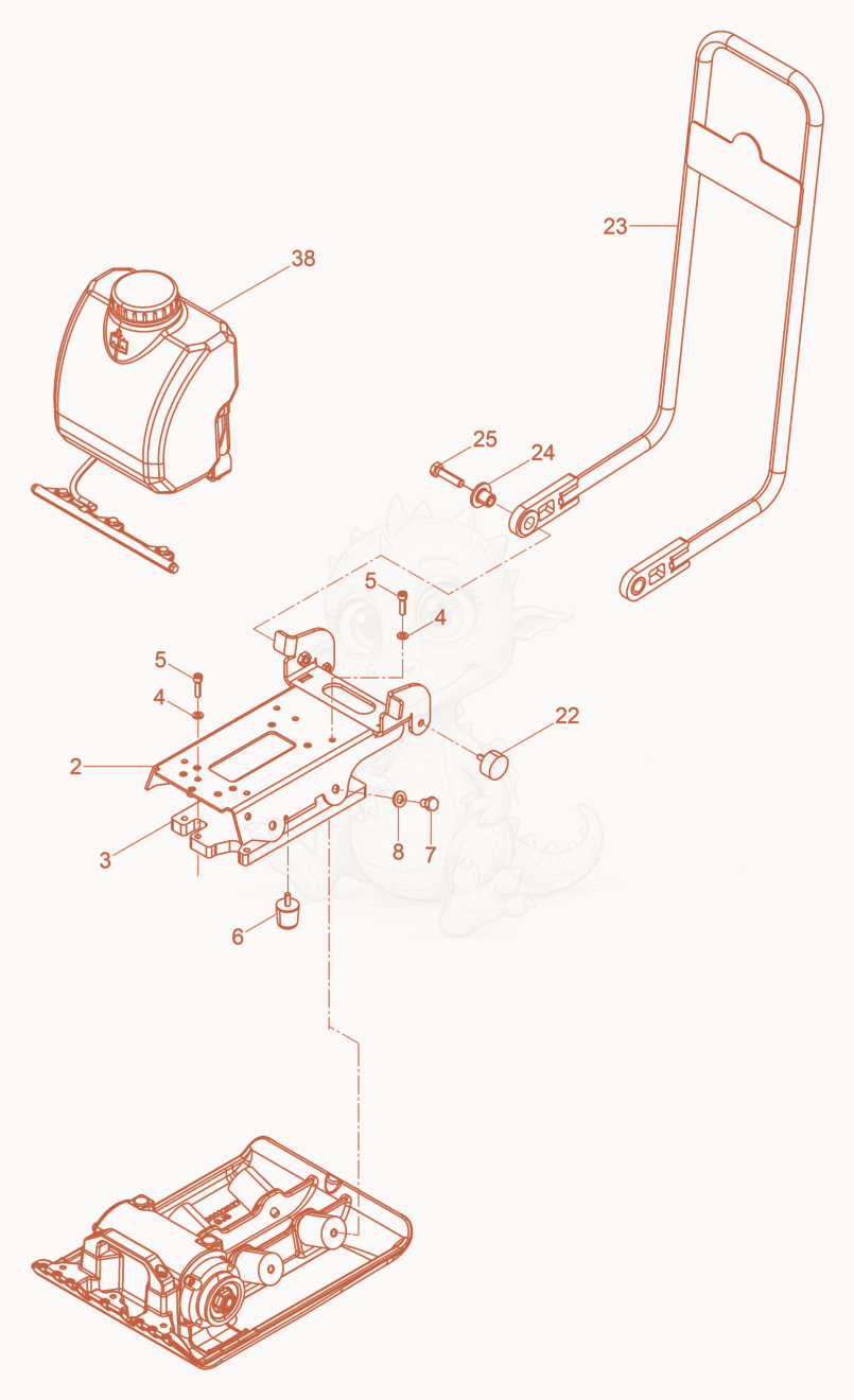 Exploded parts diagram of the Vibration Plate of a Wacker Neuson VP1135AWUS, with numbered balloons
