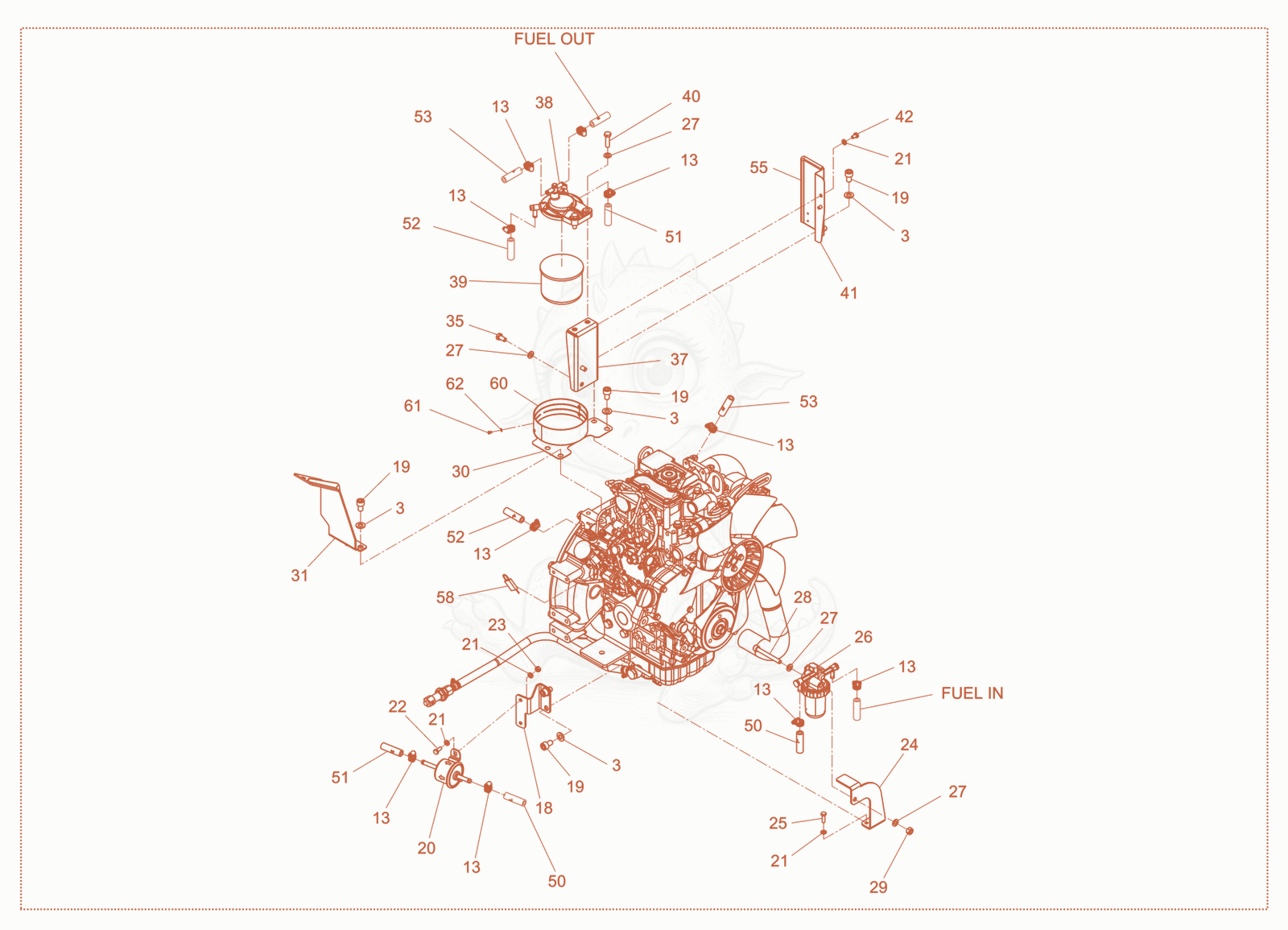 Exploded parts diagram of the engine cpl. of a Wacker Neuson LTN4YRH, with numbered balloons