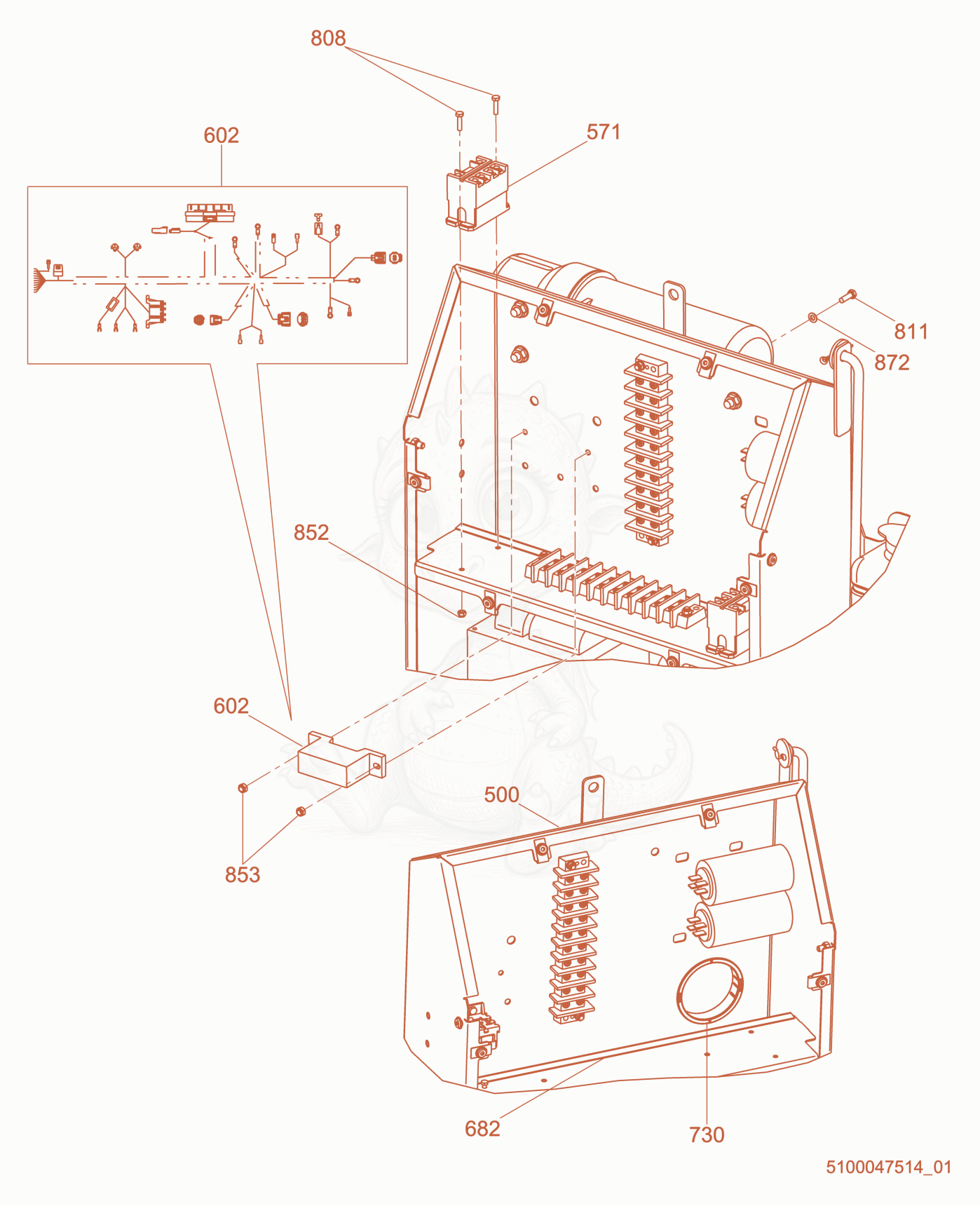 Exploded parts diagram of the Option-Control Box, Auto start (LED) of a Wacker Neuson LTV4K, with numbered balloons