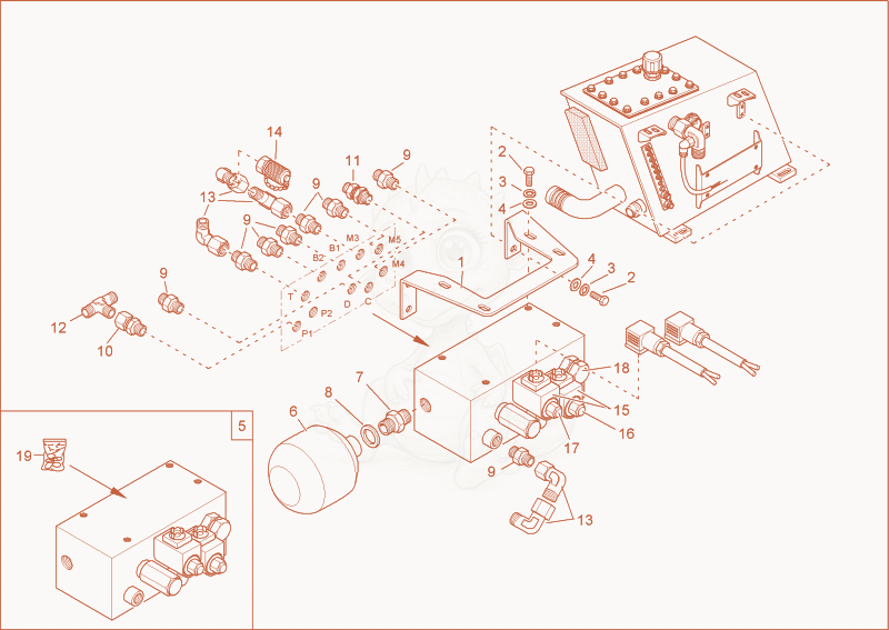 Exploded parts diagram of the controloil unit of a Wacker Neuson 5001RDV, with numbered balloons