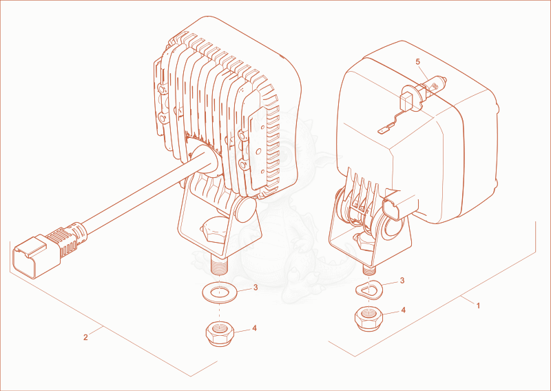 Exploded parts diagram of the WORKING LIGHT of a Wacker Neuson 1404, with numbered balloons