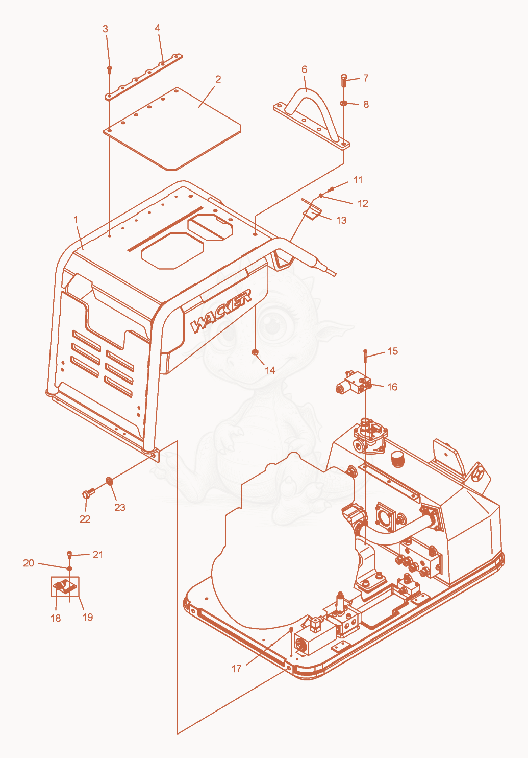 Exploded parts diagram of the Upper Mass cpl. of a Wacker Neuson DPU100-70, with numbered balloons