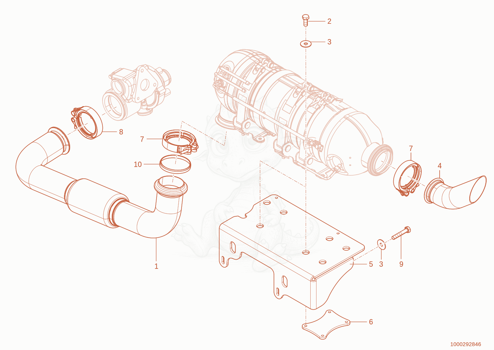 Exploded parts diagram of the exhaust system of a Wacker Neuson TH730(415-04), with numbered balloons