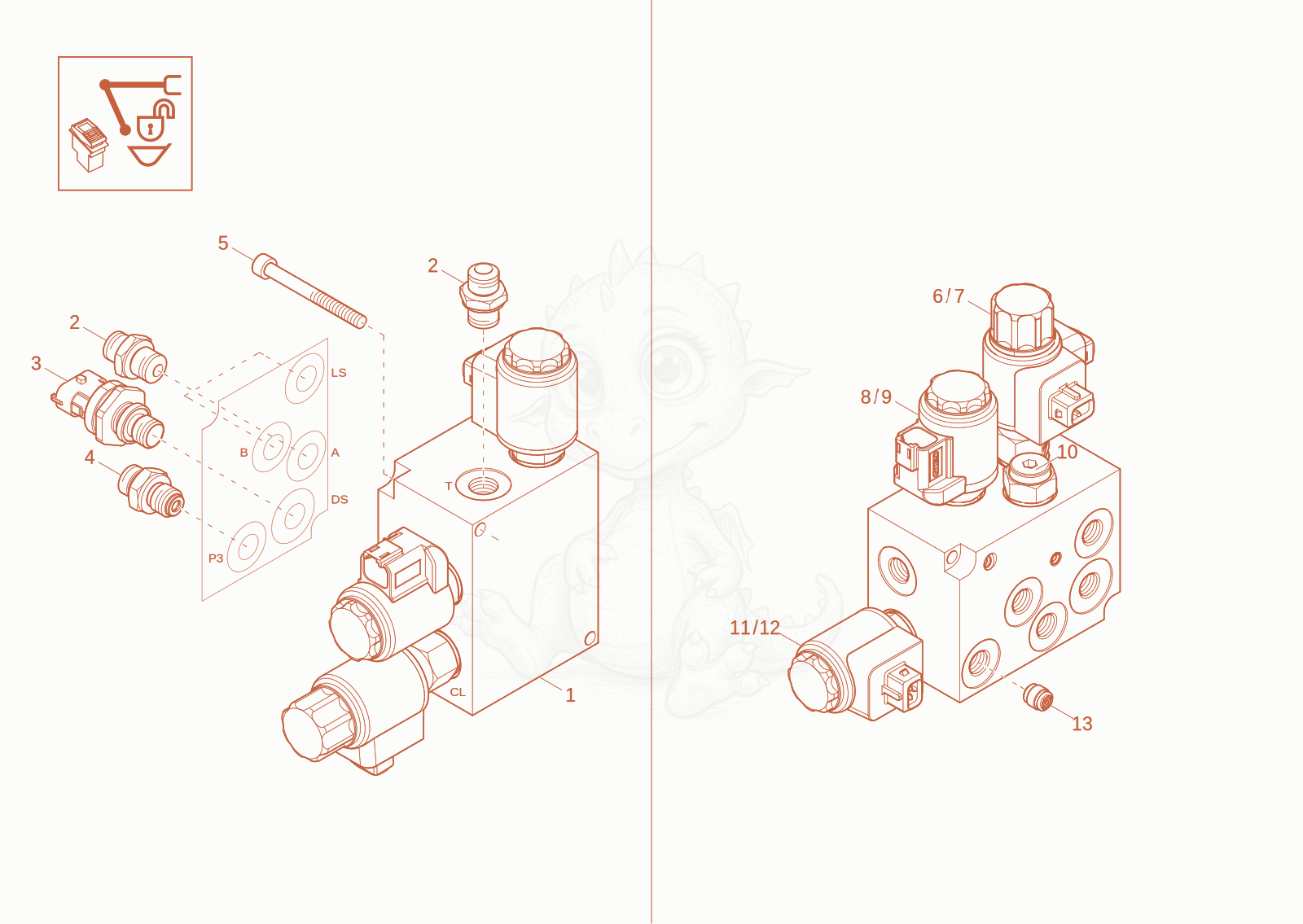 Exploded parts diagram of the quick hitch valve (OPTION) of a Wacker Neuson ET18-2, with numbered balloons