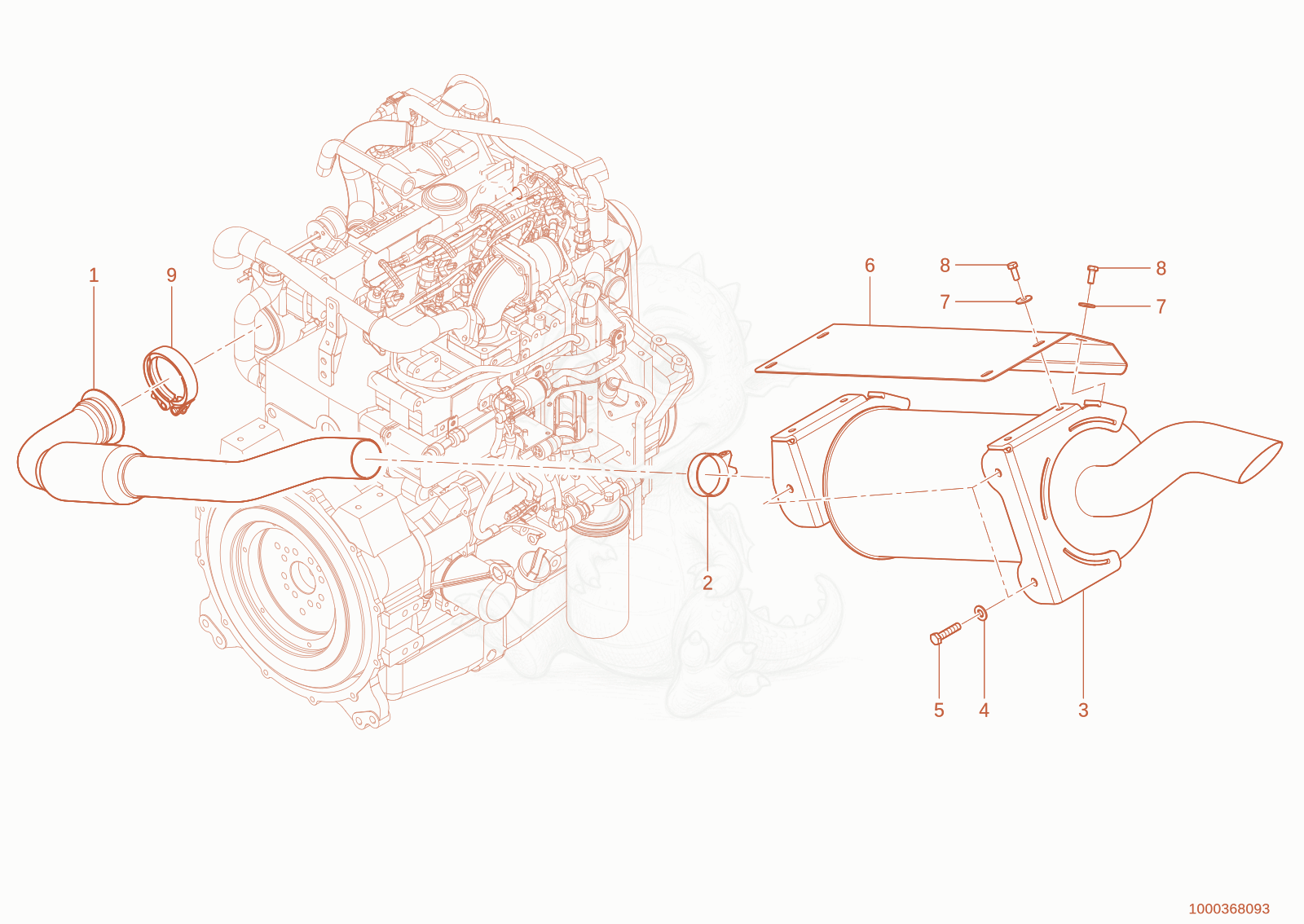 Exploded parts diagram of the exhaust system of a Wacker Neuson TH750(416-38), with numbered balloons