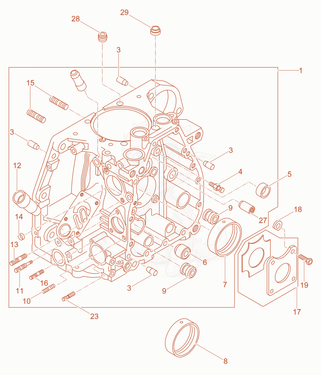 Exploded parts diagram of the Crankcase of a Wacker Neuson DPU6555HES, with numbered balloons