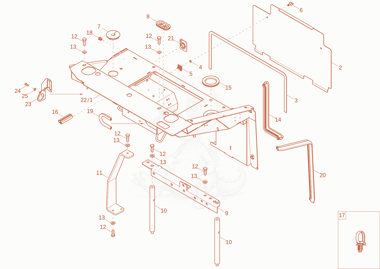 Exploded parts diagram of the seat console of a Wacker Neuson EZ26-2, with numbered balloons