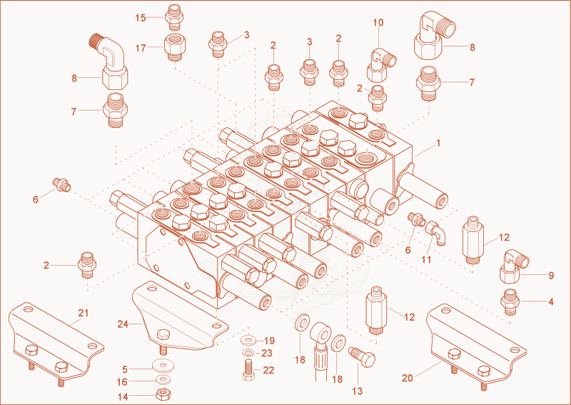 Exploded parts diagram of the CONTROL VALVE 1 of a Wacker Neuson 1703, with numbered balloons