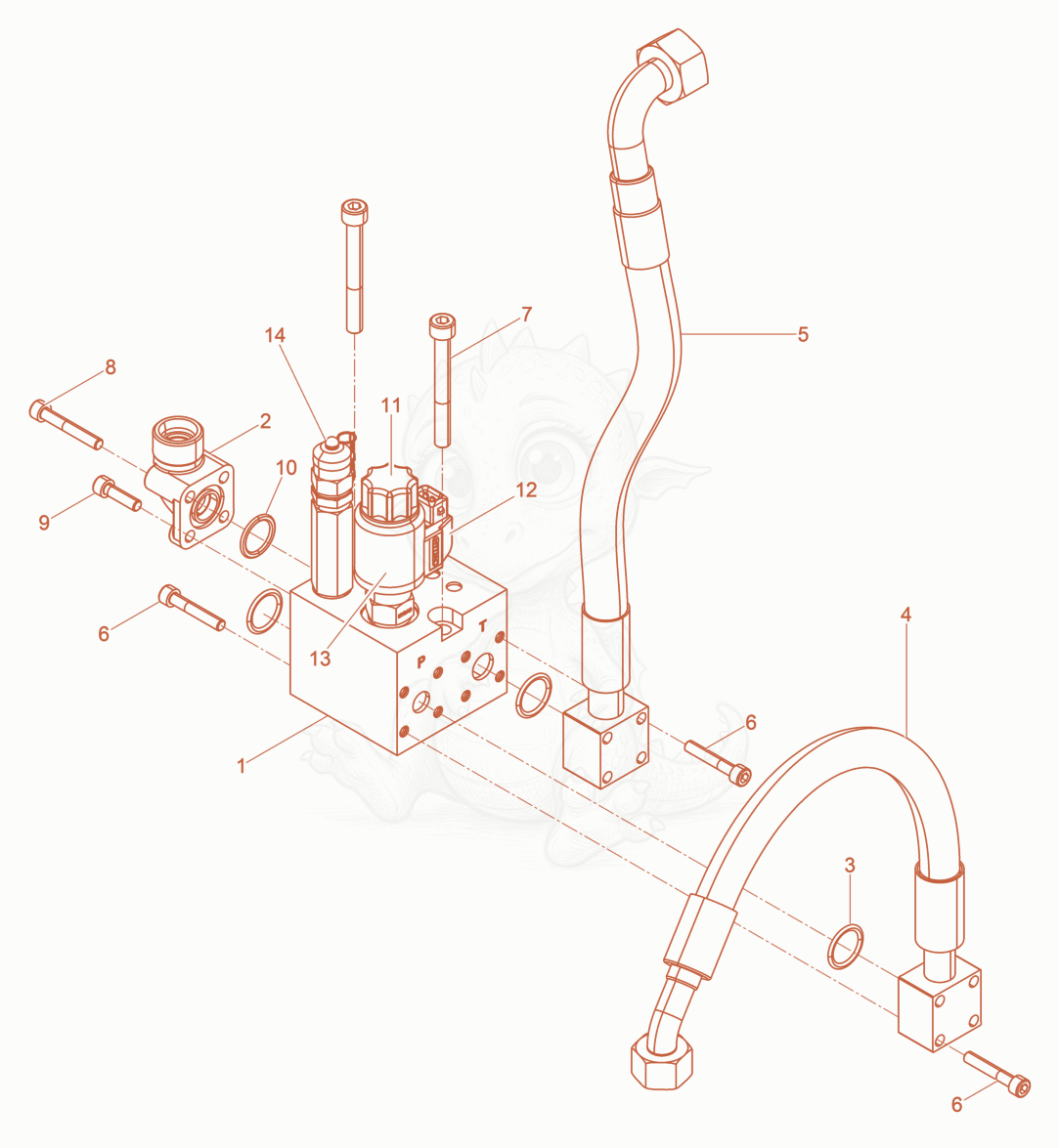 Exploded parts diagram of the Block-Hydraulic cpl. DPU80/110 of a Wacker Neuson DPU80/110KMAT, with numbered balloons