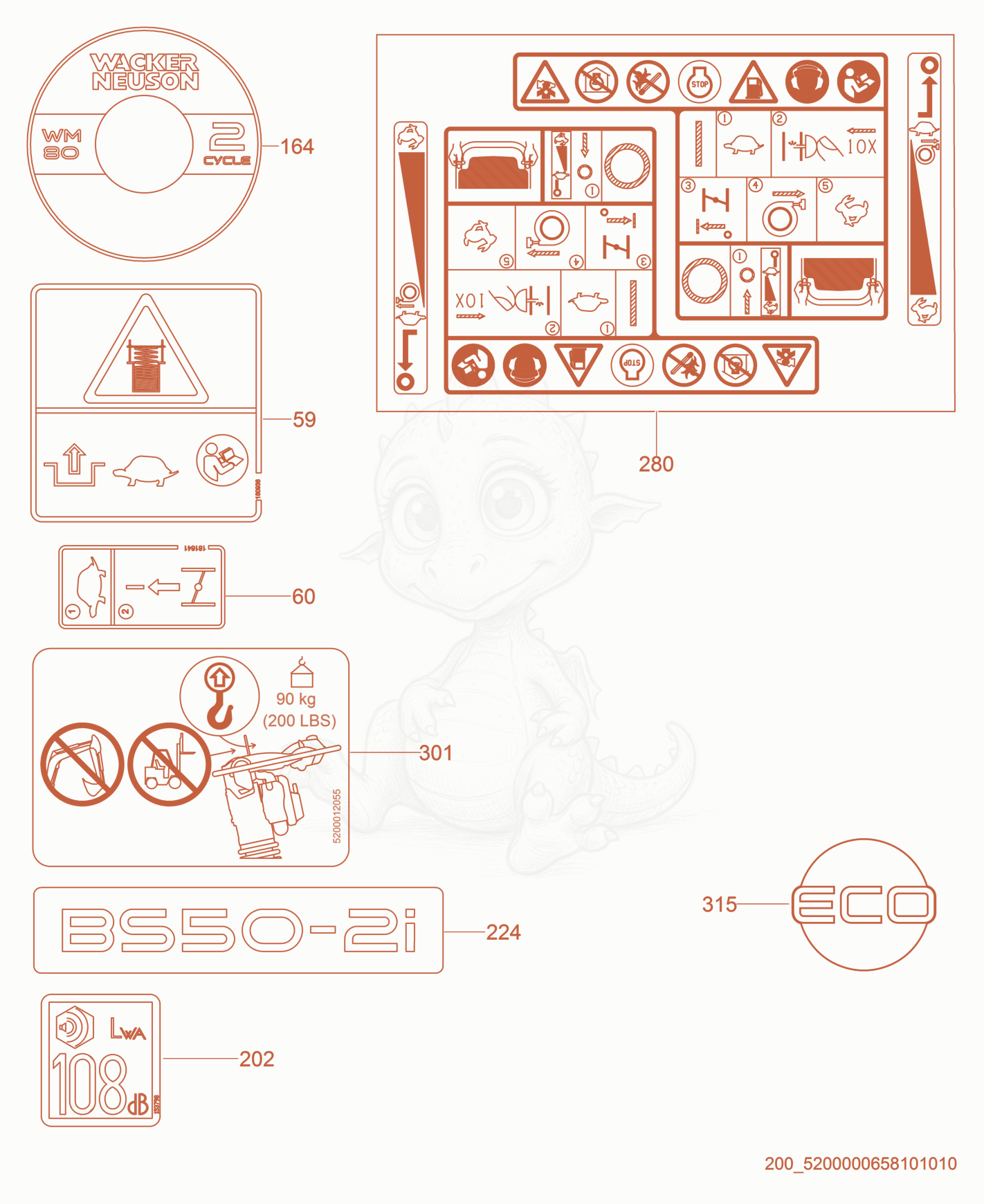 Exploded parts diagram of the Labels of a Wacker Neuson BS50-2I, with numbered balloons