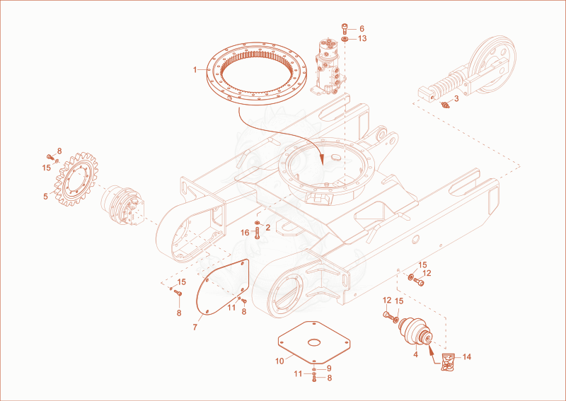 Exploded parts diagram of the undercarriage of a Wacker Neuson 1404, with numbered balloons