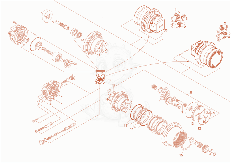 Exploded parts diagram of the TRAVEL MOTOR of a Wacker Neuson ET24, with numbered balloons