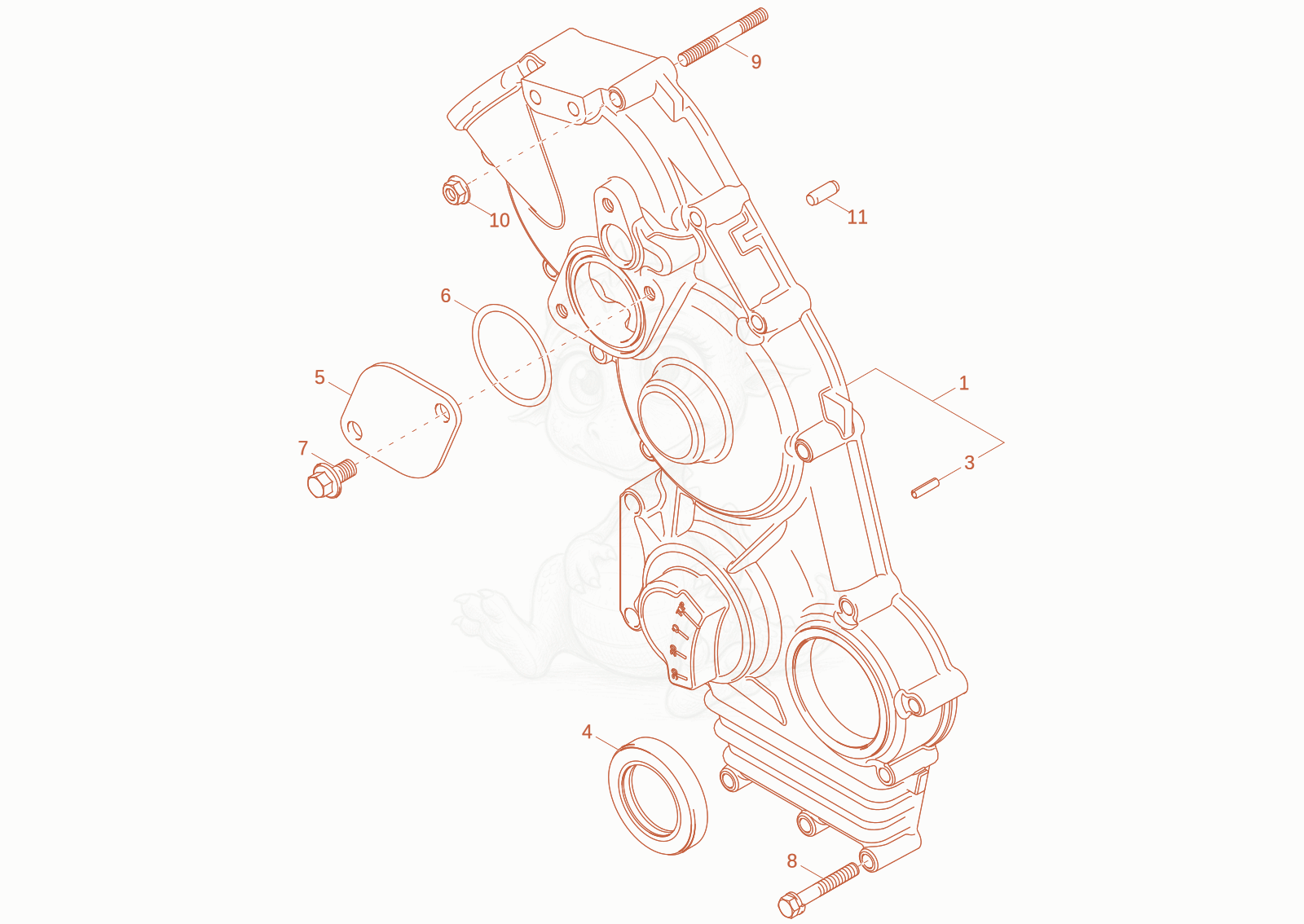 Exploded parts diagram of the frontgear cover of a Wacker Neuson DV45, with numbered balloons