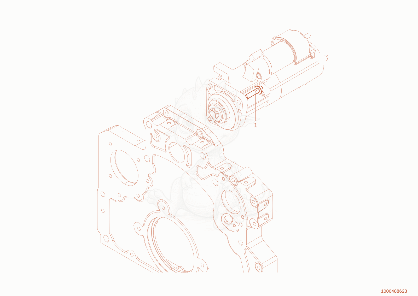 Exploded parts diagram of the Fixing the starter of a Wacker Neuson TH955(416-36), with numbered balloons