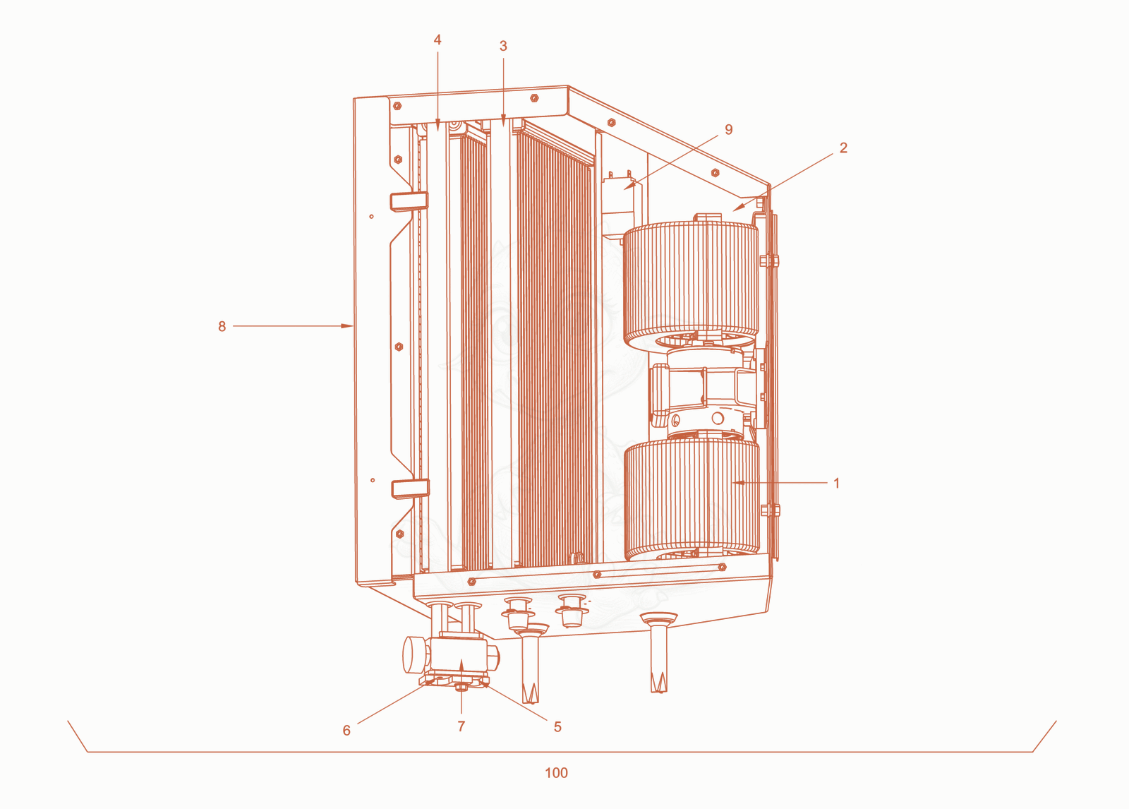 Exploded parts diagram of the air conditioner of a Wacker Neuson RC110CAB, with numbered balloons