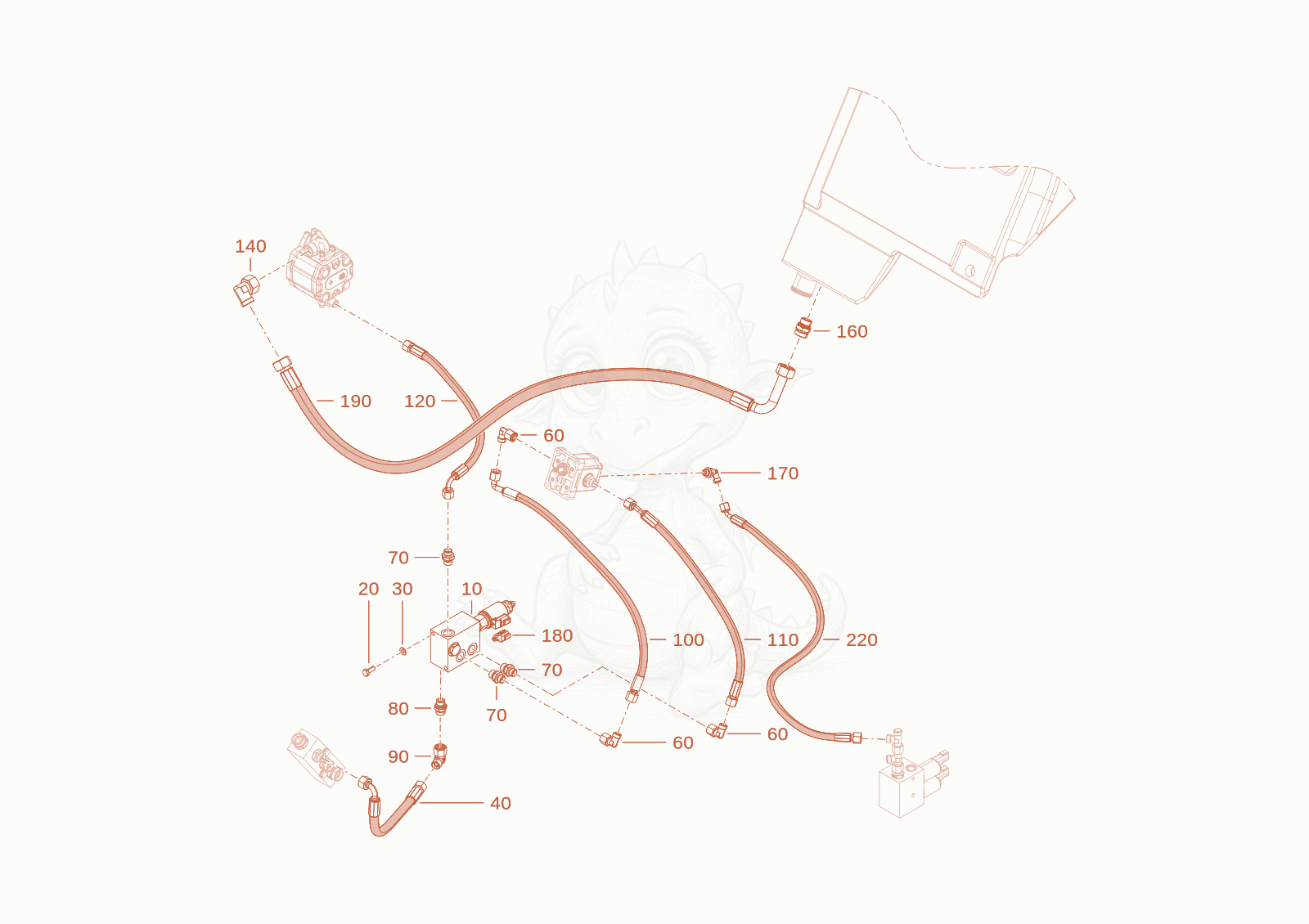 Exploded parts diagram of the drive of a Wacker Neuson TH412(T01-01), with numbered balloons