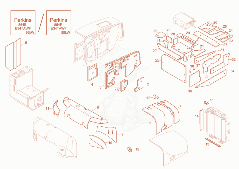 Exploded parts diagram of the insulating mat of a Wacker Neuson EW100, with numbered balloons