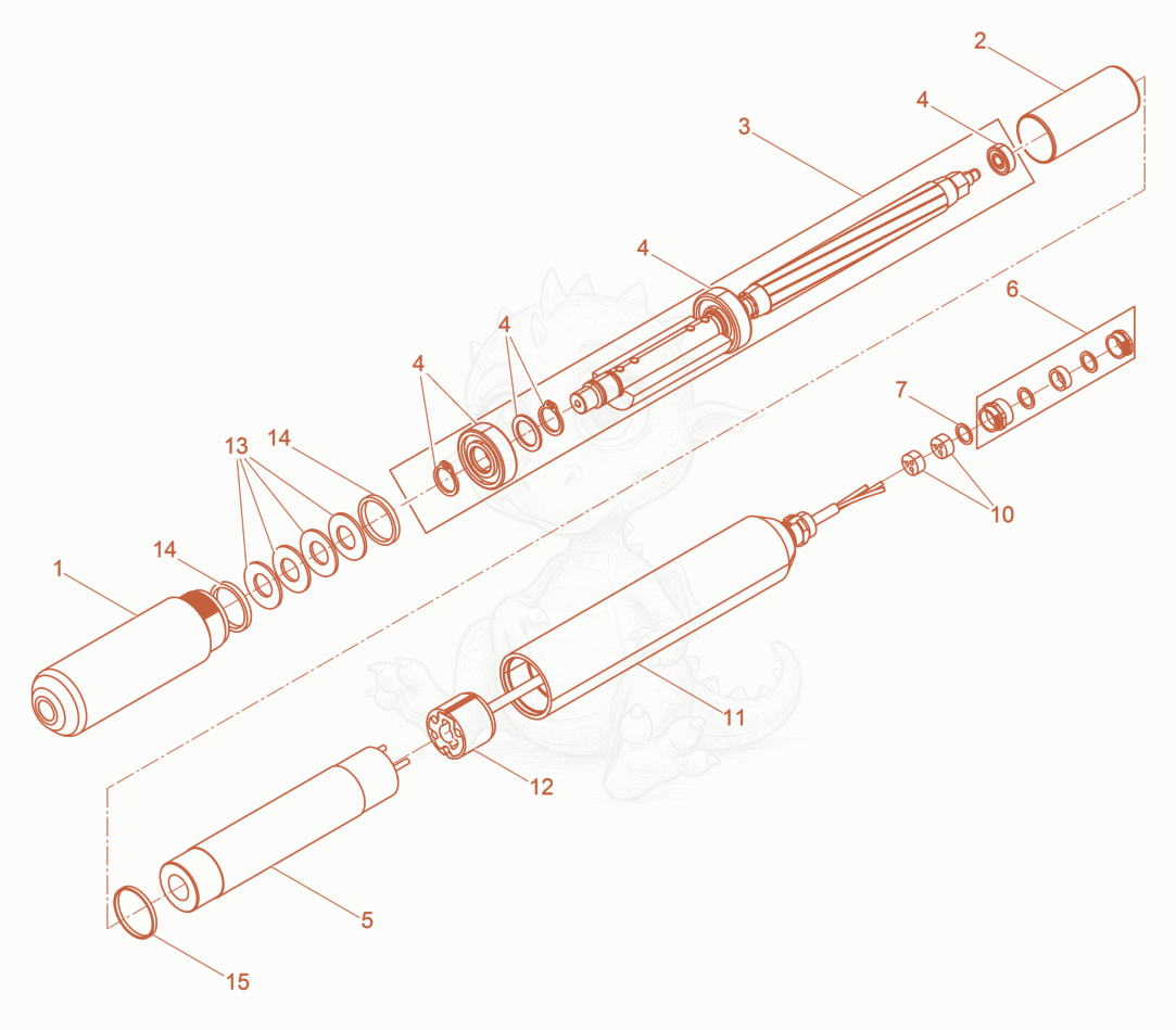 Exploded parts diagram of the Internal Vibrator of a Wacker Neuson IREN65/115, with numbered balloons